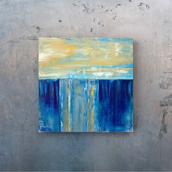 ORIGINAL Acrylic Abstract Painting 14x14 Stretched Canvas, Waterfall Art Decor - Picture 3 of 8